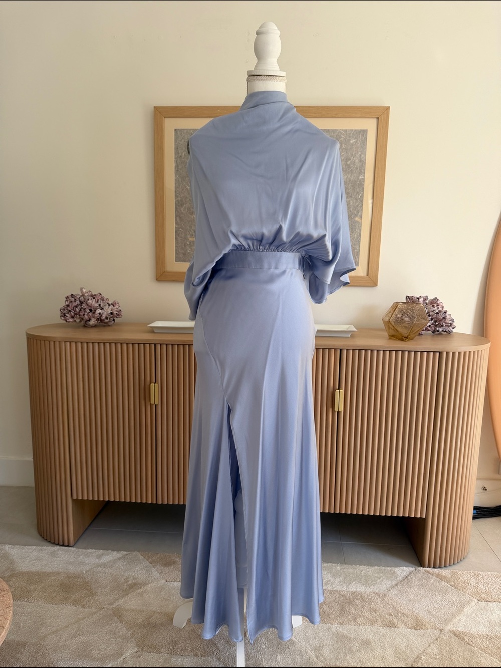 Ellery Light Blue Draped Maxi Dress with Back Slit